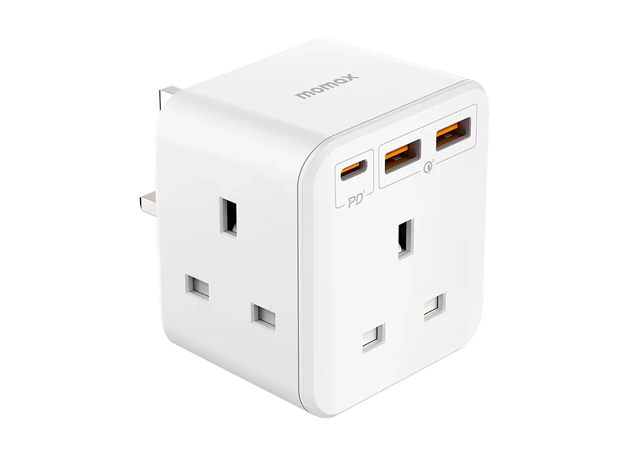 MOMAX One Plug 3 Outlet Cube Exstantion Socket With USB White -1 Year Warranty