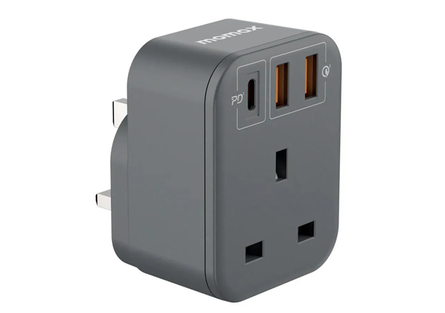 MOMAX One Plug 1 Outlet Exstantion Socket With USB Grey -1 Year Warranty