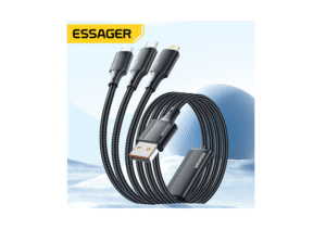 ESSAGER 3-in-1 Braided 3A Cable 1.2M Black, LS01-1 Year Warranty | EXC3T-LS01-P