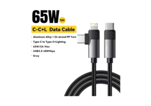 ESSAGER USB-A to Type-C + Lightning Braided 65W 3A Cable 1M Black, WL0G -1 Year Warranty | EXCATL-WL0G-P