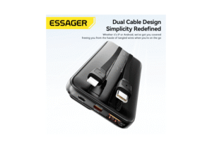 ESSAGER 22.5W Power Bank With Display & Cable Black, ZD01, 1 Year Warranty | EDY1W-ZD01-Z
