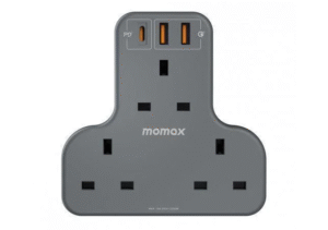 MOMAX One Plug 1 Outlet T Shaped Exstantion Socket With USB Grey -1 Year Warranty